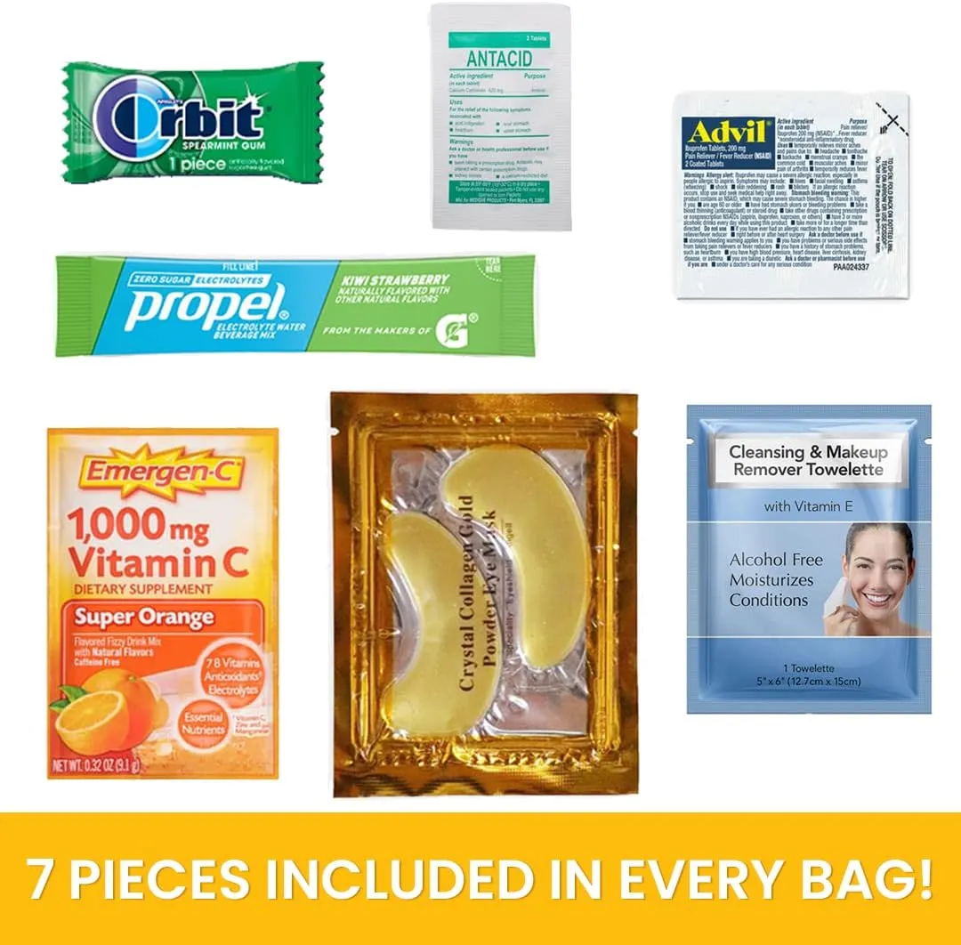 10 Pre-Filled Hangover Kits for Bachelorette Party Favors, 21st Birthday & Girls Trip Favors | Rally Bag 70 Pcs Bulk Hangover Kit Supplies Now With Bigger Bags (10 Kits)