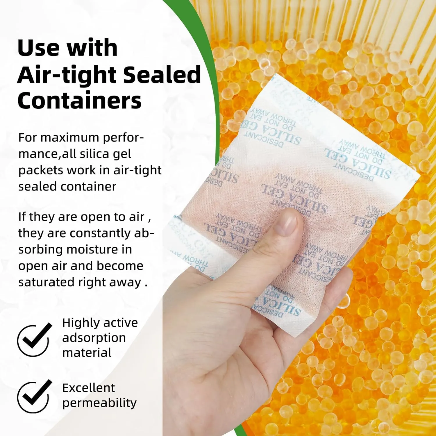 100 Gram (10 Packets) Silica Gel Packets, Desiccant Packs Silica Gel Desiccant Packets for Storage Rechargeable Moisture Absorbers Bags with Indicating Beads