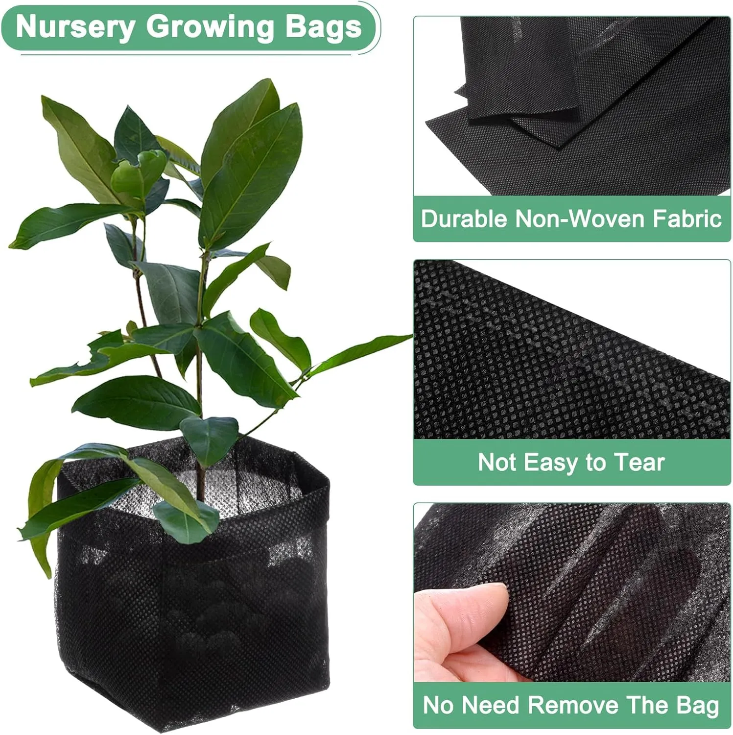 100-Pack Nursery Growing Bags, 5.3" x 5.9" Non-Woven Plant Nursery Bags, Fabric Seeding Pots Pouch for Seed Starting/Soil Transplant/Home Garden Supply [Black]