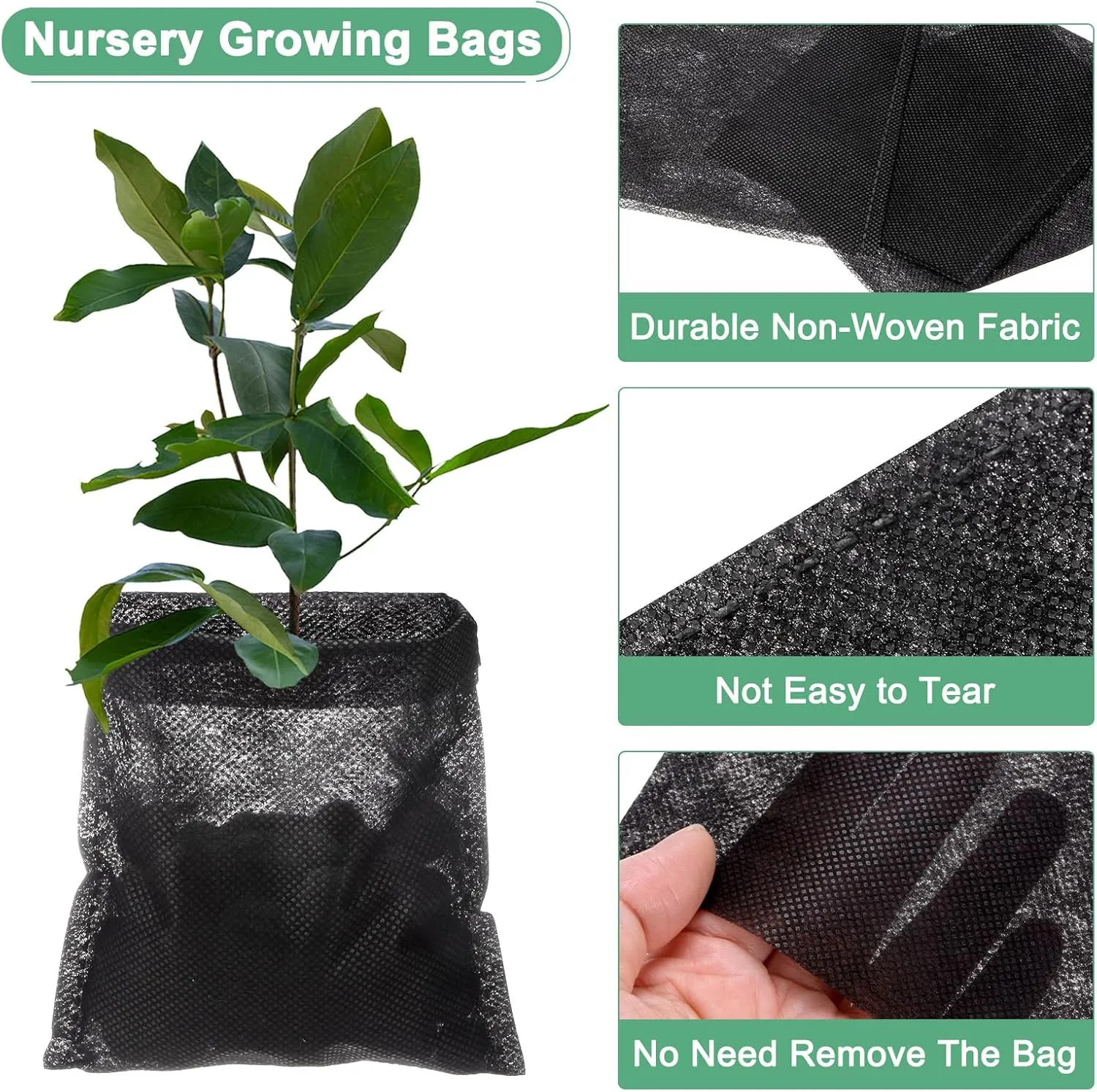 100-Pack Nursery Growing Bags, 7.9" x 6.9" Non-Woven Plant Nursery Bags, Fabric Seeding Pots Pouch for Seed Starting/Soil Transplant/Home Garden Supply [Black]