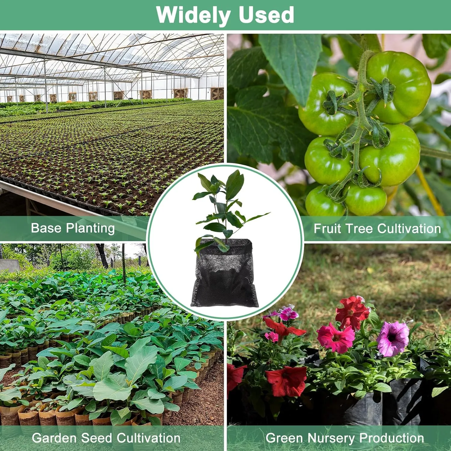 100-Pack Nursery Growing Bags, 7.9" x 6.9" Non-Woven Plant Nursery Bags, Fabric Seeding Pots Pouch for Seed Starting/Soil Transplant/Home Garden Supply [Black]