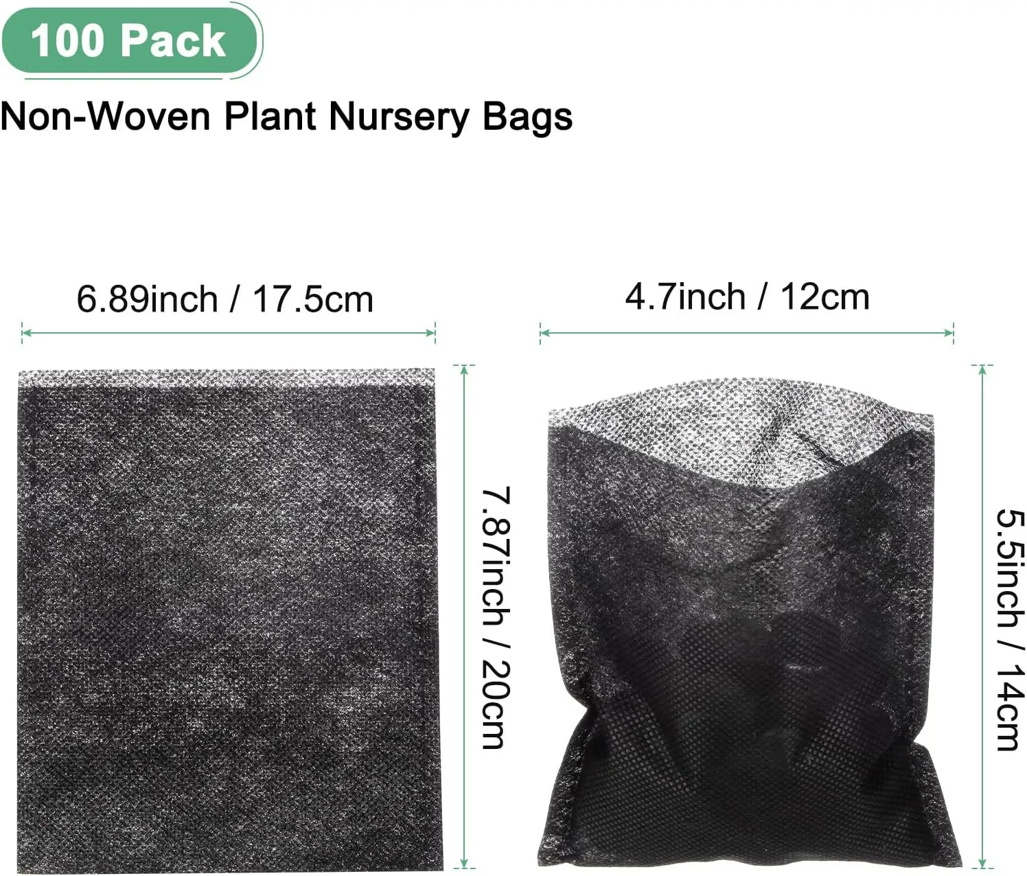 100-Pack Nursery Growing Bags, 7.9" x 6.9" Non-Woven Plant Nursery Bags, Fabric Seeding Pots Pouch for Seed Starting/Soil Transplant/Home Garden Supply [Black]