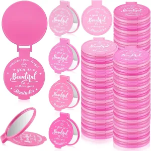 100 Pcs 2.76 Inch Inspirational Compact Mirror Bulk Party Favors Purse Small Mirror Pocket Mini Gifts for Women Adult Coworker Mother's Day Teacher Graduation Friends (Pink Series)