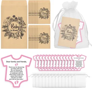 100 Pcs Baby Shower Seed Packets Baby in Bloom Flower Seed Packets Bulk 100 Thank You Cards 100 Organza Gift Bags for Party Gift Favors, No Seeds(Pink)
