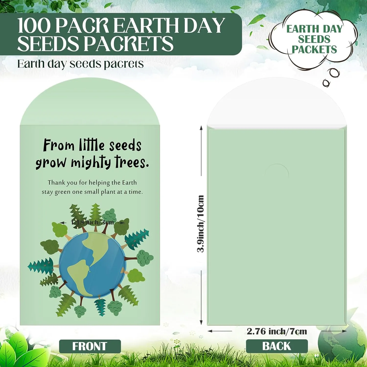 100 Pcs Earth Day Party Favors Seed Envelope Kraft Bag with Window Resealable thicken Seed Storage Packets Seed Packets Envelopes Wildflower Seeds Packets for Earth Day (No Seeds)