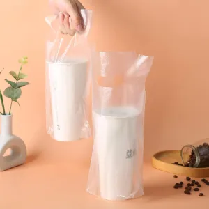 1000PCS Clear Handle Drink Drinking Poly Plastic Packaging Bags,Drink Carrier, for Delivery Take Out Cup Holder Bar Restaurant Coffee Shop Supplies Cup Carriers (16x26cm)