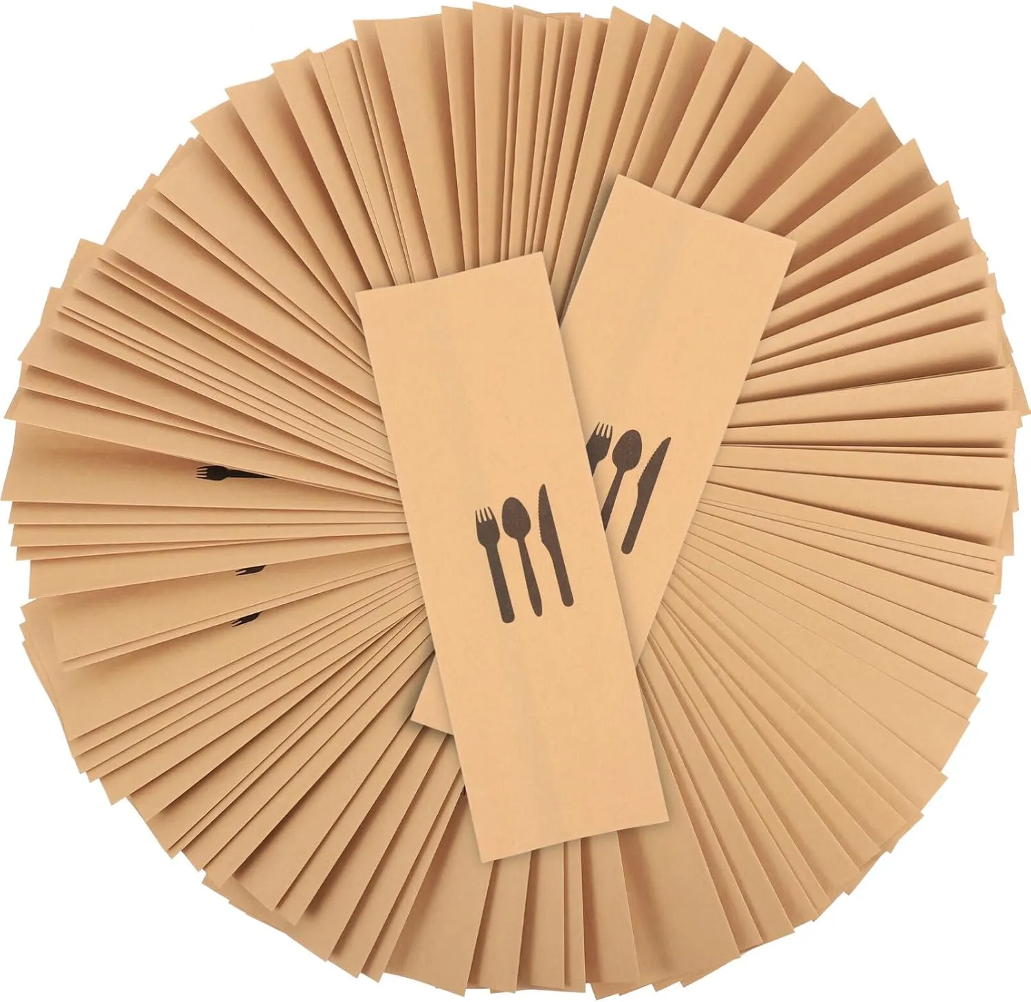 100pcs Kraft Paper Cutlery Set Wedding Rehearsal Dinner Decorations Silverware Sleeves Tableware Rehearsal Dinner Napkins Churro Bags Utensil Case Paper Bag Dinner Party Universal