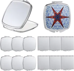 12 Pcs Sublimation Pocket Mirrors, Portable Compact Travel Mirrors With Dual-Sided Design, Diy Cosmetic Blanks For Heat Transfer, Magnification For Precise Makeup