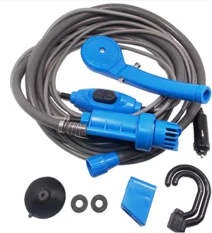 12V Camping Shower Portable Car Washer D-C Car Shower High Pressure Power Washer Electric Pump for Outdoor Camping Travel 2021(Blue)
