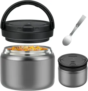 14oz Thermo Food Jar for Kids,Insulated Vacuum Food Jar for Hot & Cold Leak Proof Lunch Container Stainless Steel Wide Mouth Soup for School Travel (Sliver no bag)