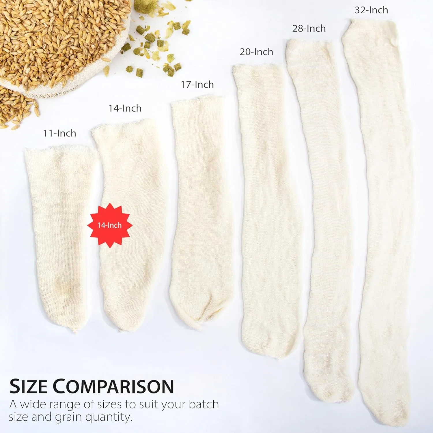 14" (10 Pack) Hops, Grain & Spice Beer Brewing Bags Cotton Mesh Steeping Bags for Beer Wine, Cider, Tea, Soups & Nut Milk, Hops & Grain Socks for Dry Hopping for Micro Brewing or Homebrewing
