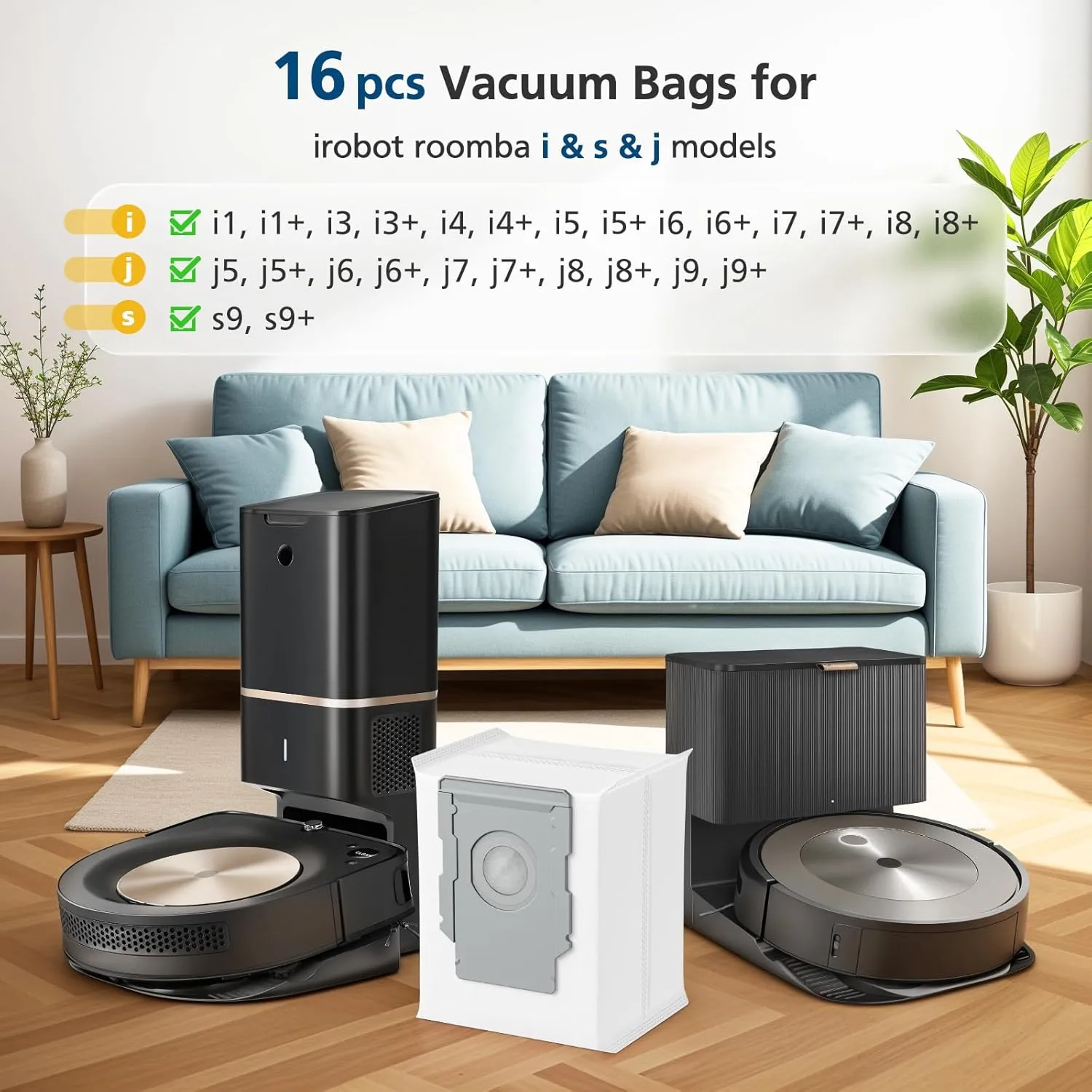 16 Pack Vacuum Bags for irobot Roomba i7, i7 , i8, i8 , i3, i3 , i4, i4 , i5, i5  i6, i6 , j5, j5 , j6, j6 , j7, j7 , j8, j8 , j9, j9 , s9, s9 , Replacement for i & s & j Series Dirt Disposal