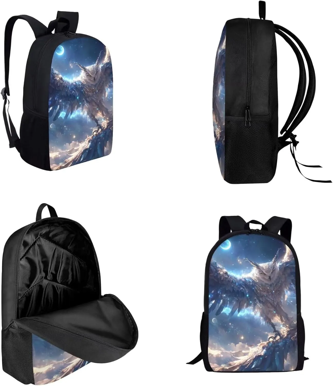 17 Inch Animal Print School Backpack And Lunch Box Set for Kids Lightweight Beautiful Magical Owl Backpack for Boys Girl Sturdy School Bag with Insulated Lunchbox Pencil Case Student Bookbag
