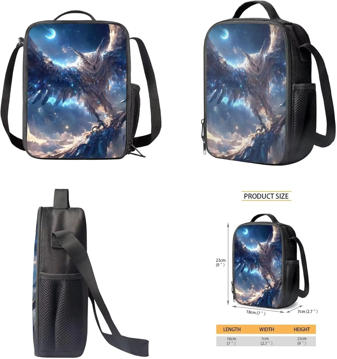 17 Inch Animal Print School Backpack And Lunch Box Set for Kids Lightweight Beautiful Magical Owl Backpack for Boys Girl Sturdy School Bag with Insulated Lunchbox Pencil Case Student Bookbag