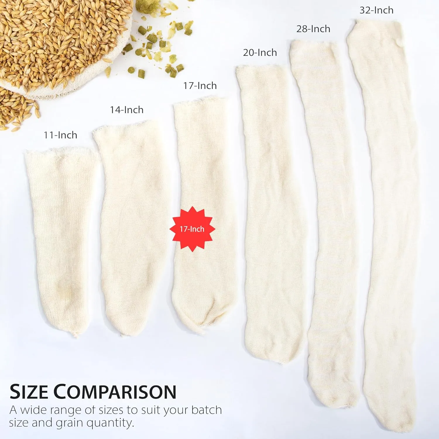 17" (10 Pack) Hops, Grain & Spice Beer Brewing Bags Cotton Mesh Steeping Bags for Beer Wine, Cider, Tea, Soups & Nut Milk, Hops & Grain Socks for Dry Hopping for Micro Brewing or Homebrewing