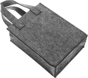 2 Bottle Wine Tote Bag, Felt Wine Bottle Carrying Cooler Carrier Wine Bag Reusable Grocery Bags with Handle for Travel Picnic Wine Lover Dinner Grey