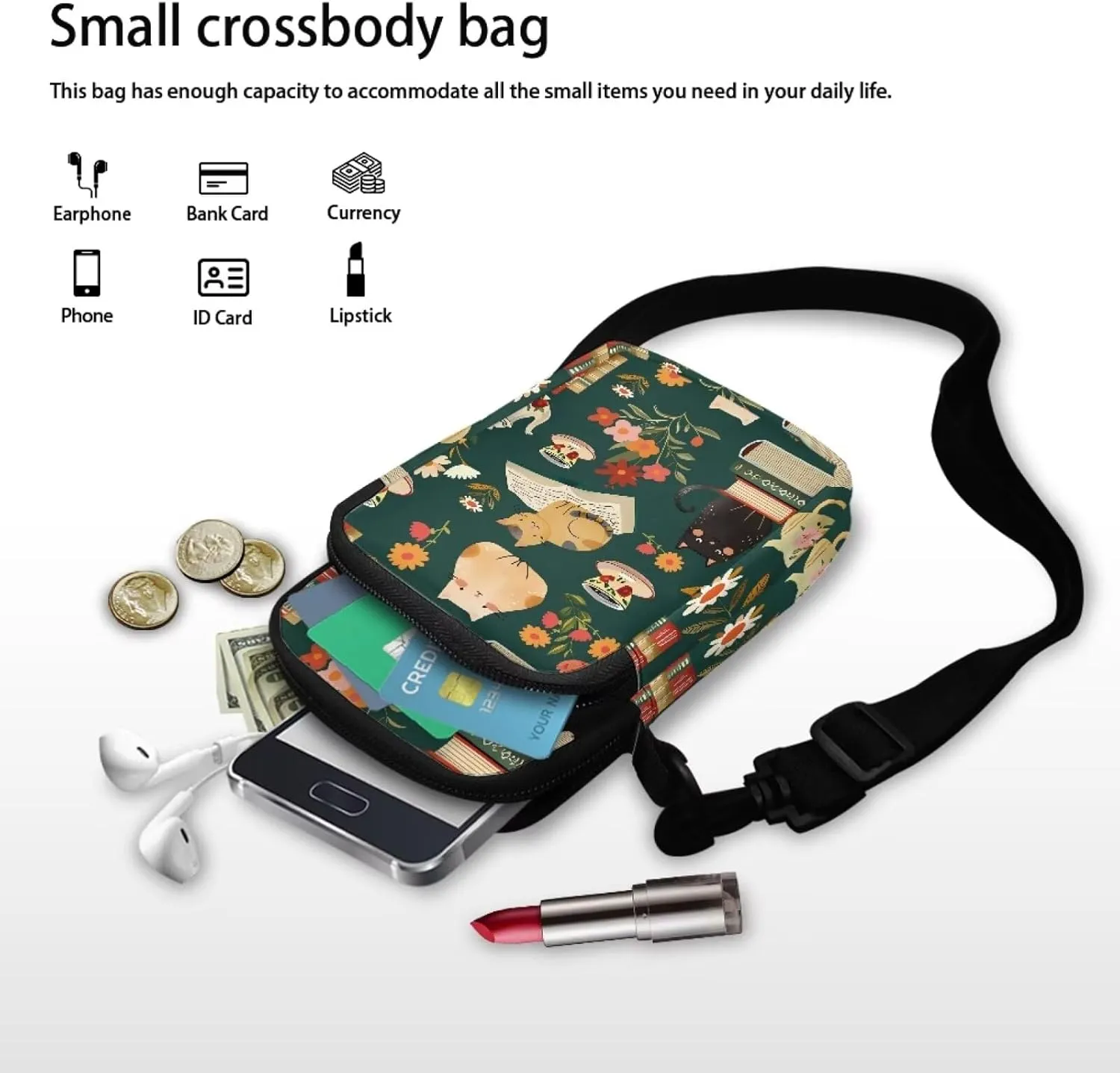 2 Layer Crossbody Bag Messenger Satchel Bags Wallet Phone Case for Men Women