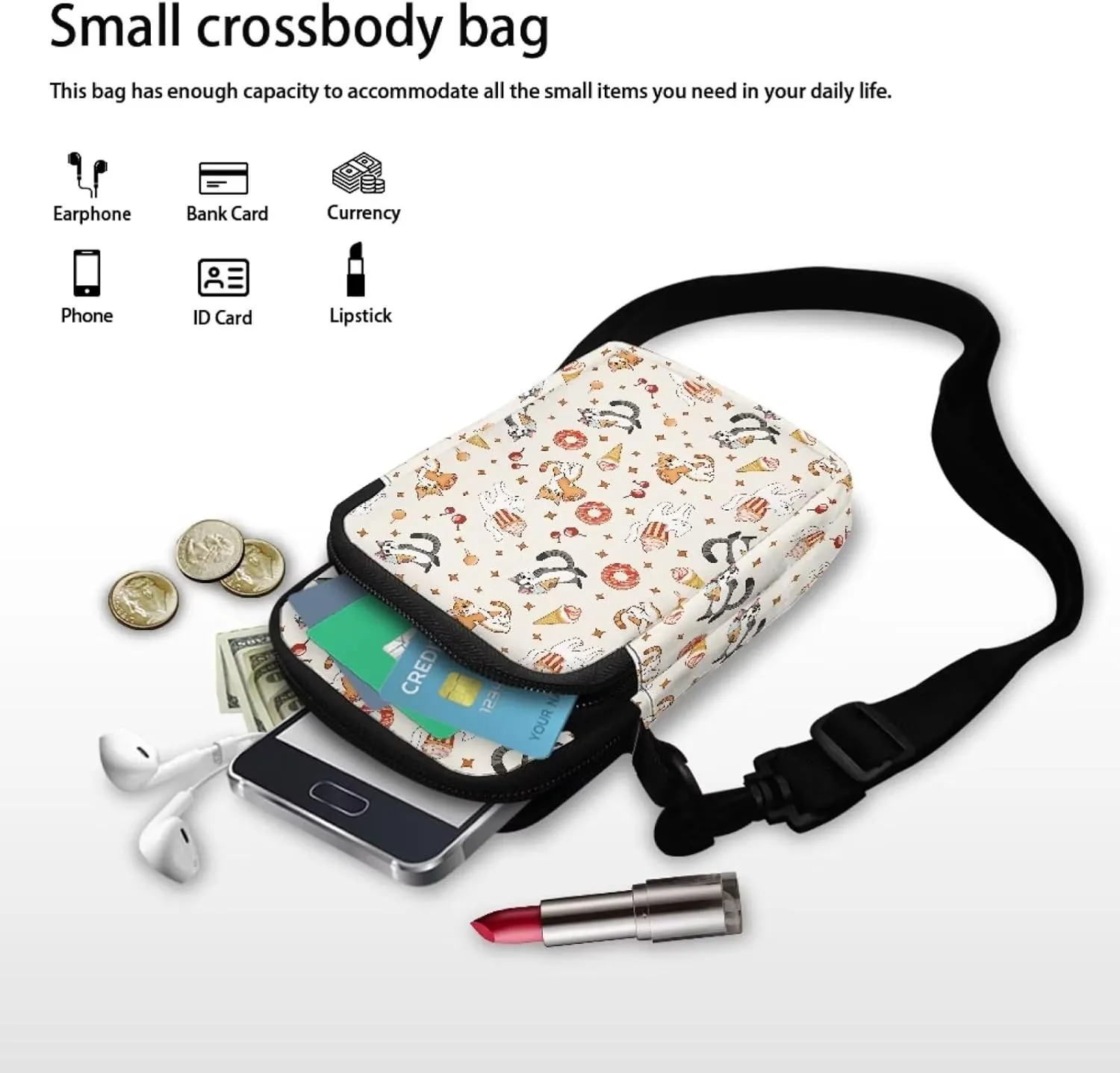 2 Layer Crossbody Bag Messenger Satchel Bags Wallet Phone Case for Men Women