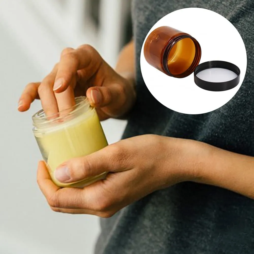 2 oz Plastic Containers with Lids 100pcs Amber Plastic Jars with Lids   3/5/10 Gram 24pcs Sample Containers Travel Jar– Great for Lip Scrub, Body Butters, Cream, Lotion, Labels & Spatulas