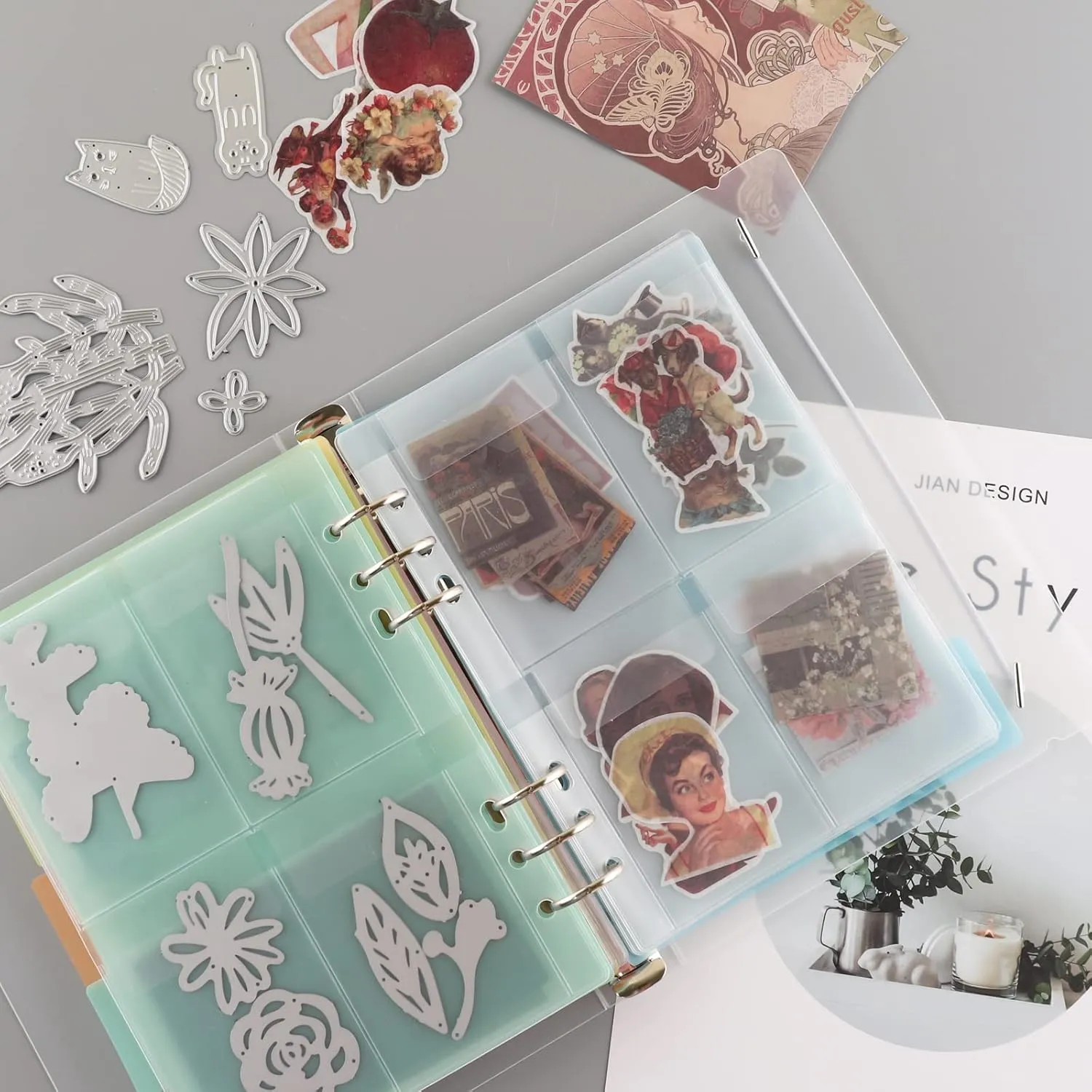 20 Pages A5 6 Ring Clear Stamps Storage Embossing Folder Storage with Dividers Photo Storage Album Seal Bags Storage Keeper Cards Folder Storage Bag for DIY Scrapbooking Arts Crafts Collecting Bags