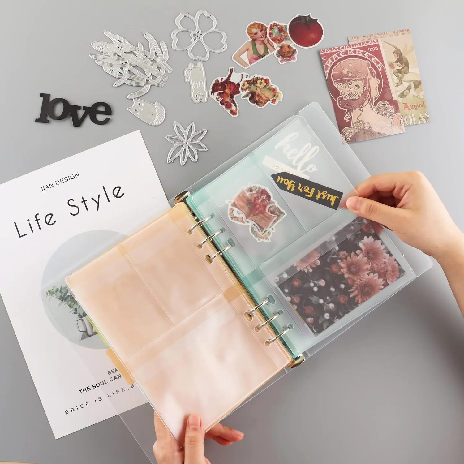 20 Pages A5 6 Ring Clear Stamps Storage Embossing Folder Storage with Dividers Photo Storage Album Seal Bags Storage Keeper Cards Folder Storage Bag for DIY Scrapbooking Arts Crafts Collecting Bags