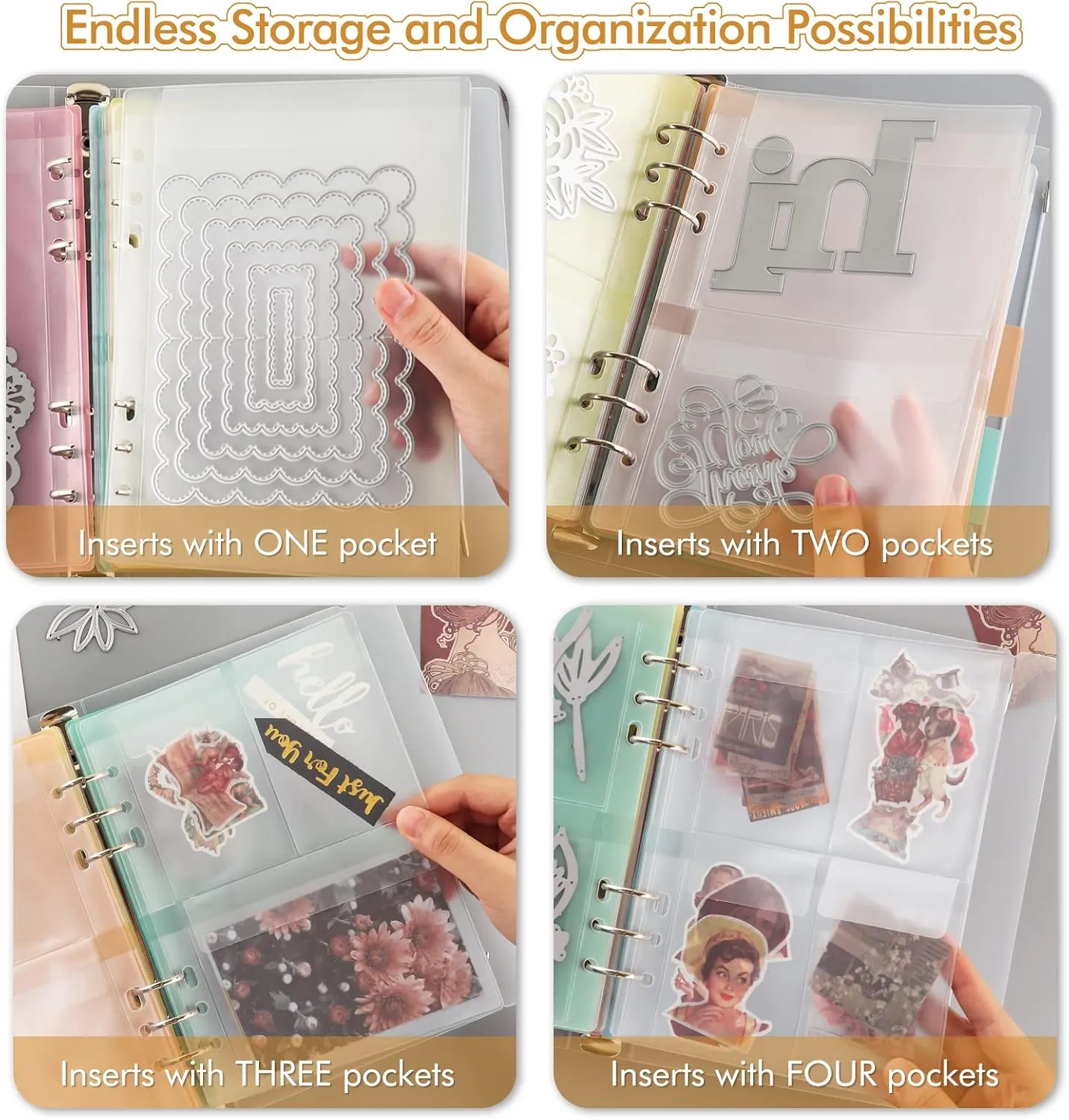 20 Pages A5 6 Ring Clear Stamps Storage Embossing Folder Storage with Dividers Photo Storage Album Seal Bags Storage Keeper Cards Folder Storage Bag for DIY Scrapbooking Arts Crafts Collecting Bags