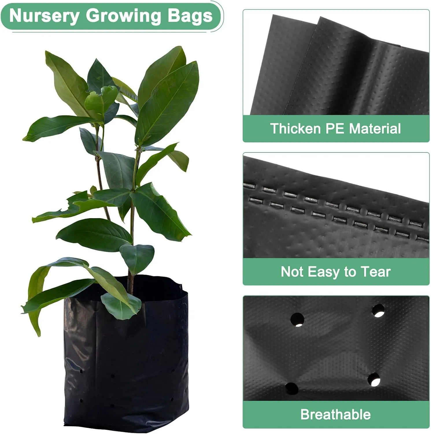 200-Pack Nursery Growing Bags, 7.9" x 9.8" Thicken Plastic Nursery Bags, Gardening Seed Plant Bags for Potato/Flower/Tomato/Plant Starts/Home Gardening Supplies [Black]