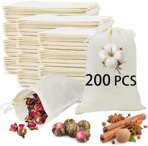 200PCS spice bags for cooking muslin bags 3x4 small cloth bags with drawstrings small reusable muslin bags，herb bags for cooking cloth drawstring bags，small muslin bags potpourri bags empty