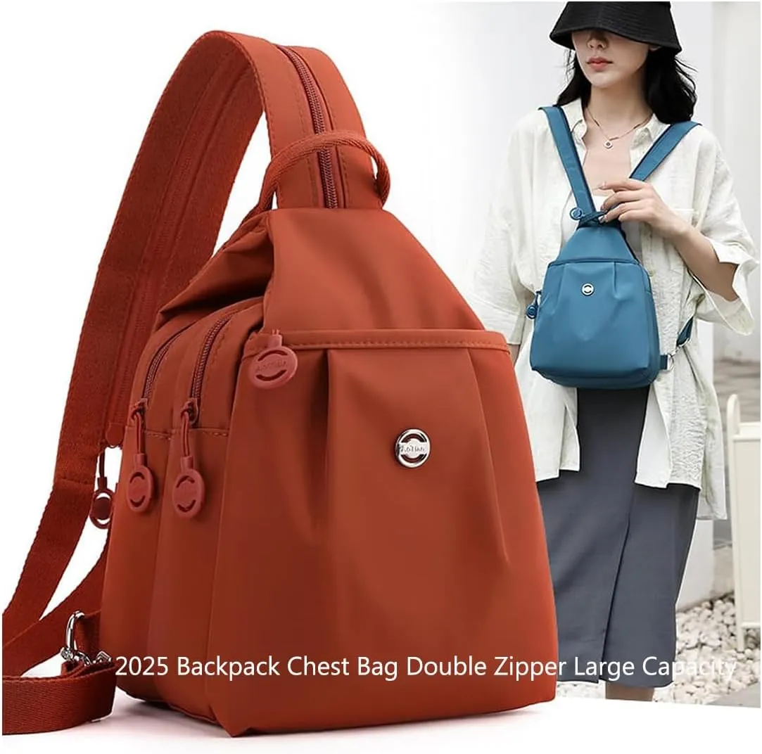 2025 Backpack Chest Bag Double Zipper Large Capacity,Multifunctional Waterproof & Anti-Theft Crossbody Bag for Unisex (Grey)