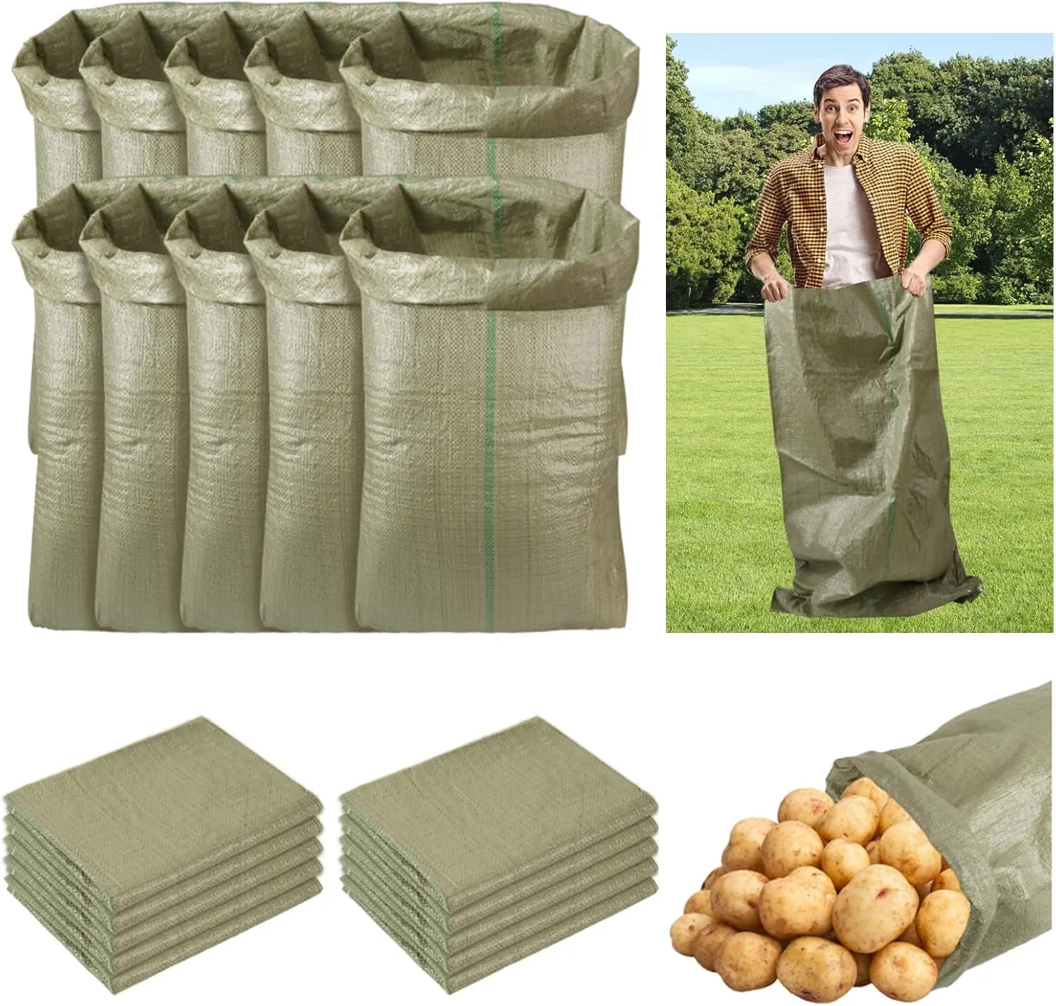 20Pcs Potato Sack Race Bags Large Size Game Race Bag Set Suitable for Carnival Easter Christmas Outside Lawn Sports Games, Birthday Parties, Outdoor Family Gatherings, Barbecues