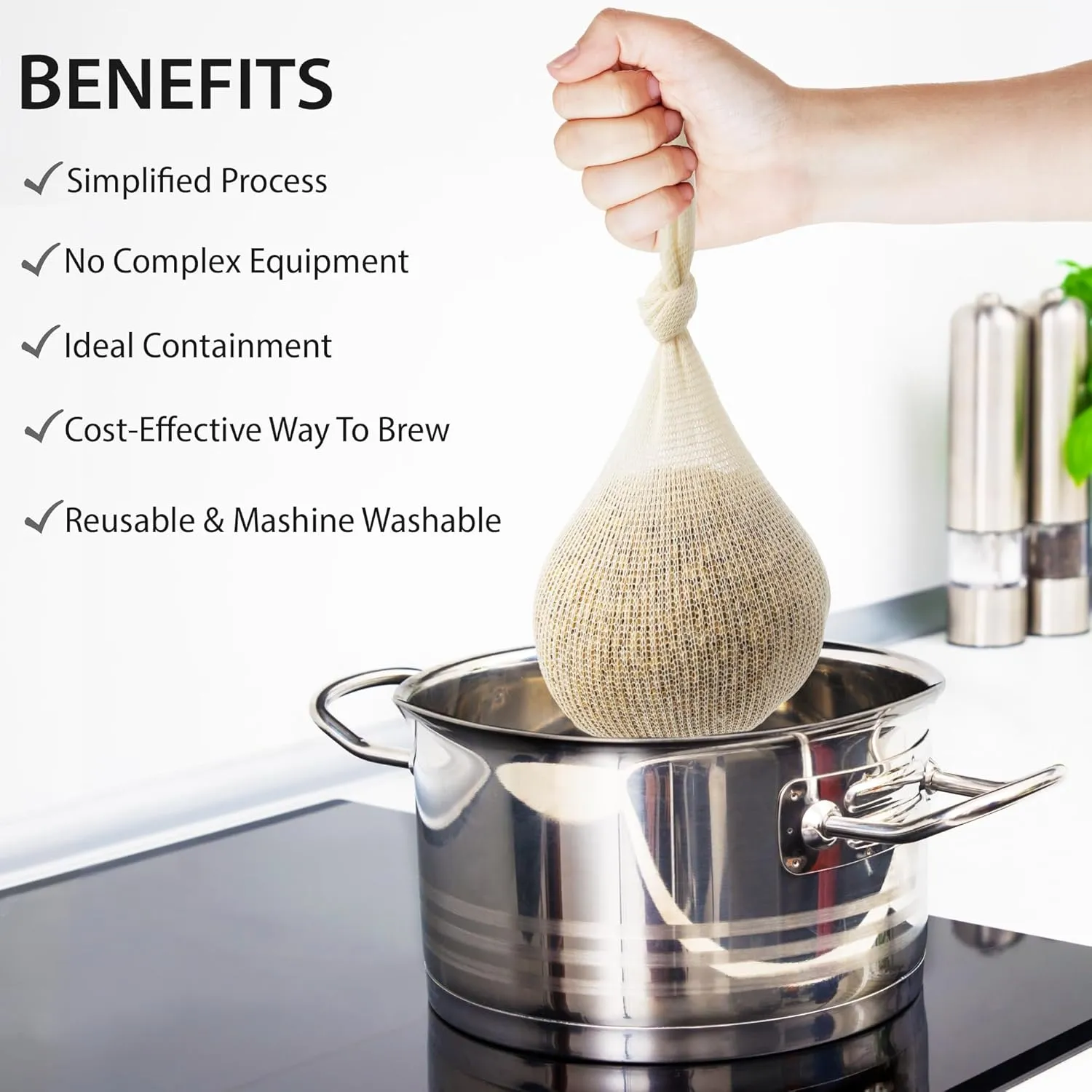 20" (10 Pack) Hops, Grain & Spice Beer Brewing Bags Cotton Mesh Steeping Bags for Beer Wine, Cider, Tea, Soups & Nut Milk, Hops & Grain Socks for Dry Hopping for Micro Brewing or Homebrewing