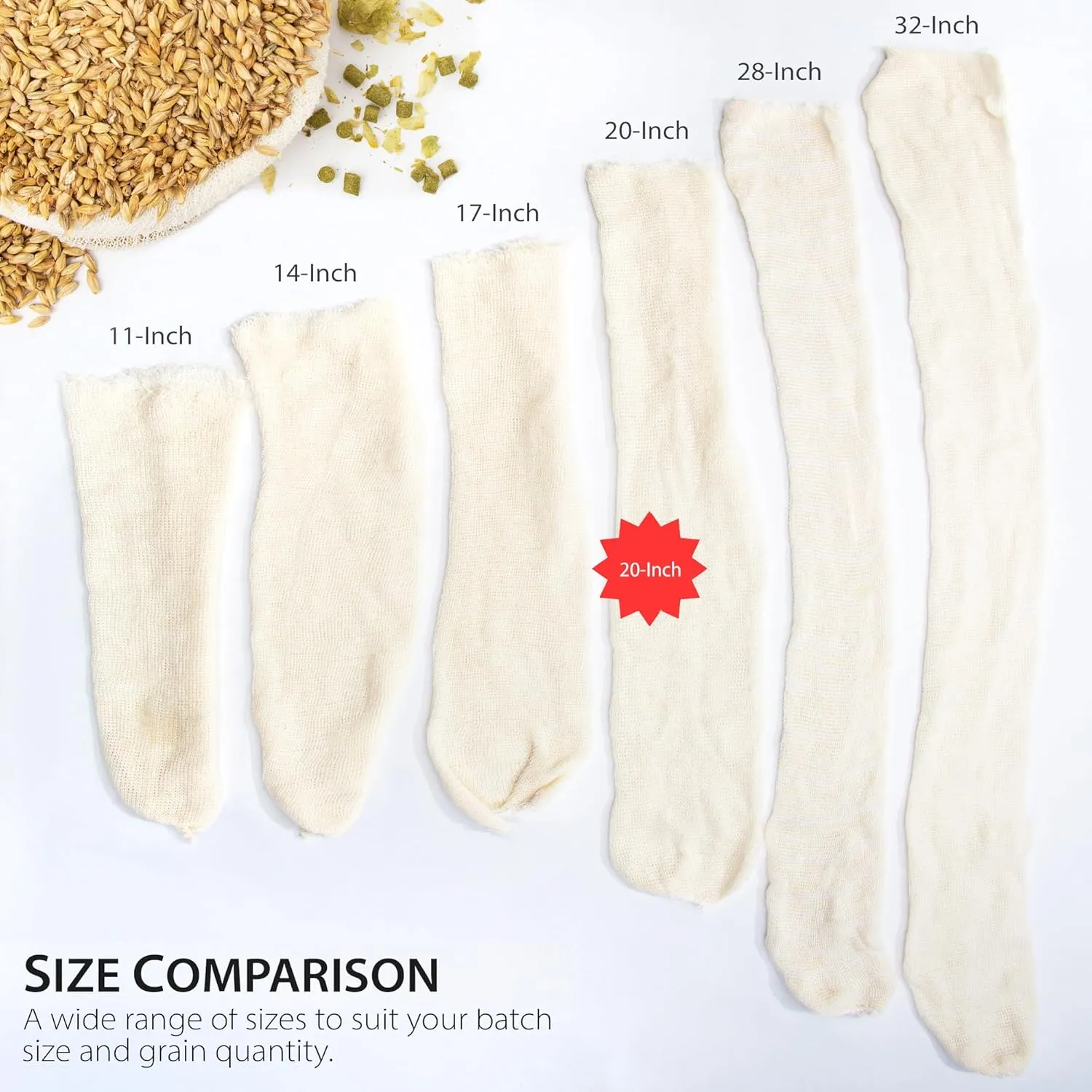 20" (10 Pack) Hops, Grain & Spice Beer Brewing Bags Cotton Mesh Steeping Bags for Beer Wine, Cider, Tea, Soups & Nut Milk, Hops & Grain Socks for Dry Hopping for Micro Brewing or Homebrewing