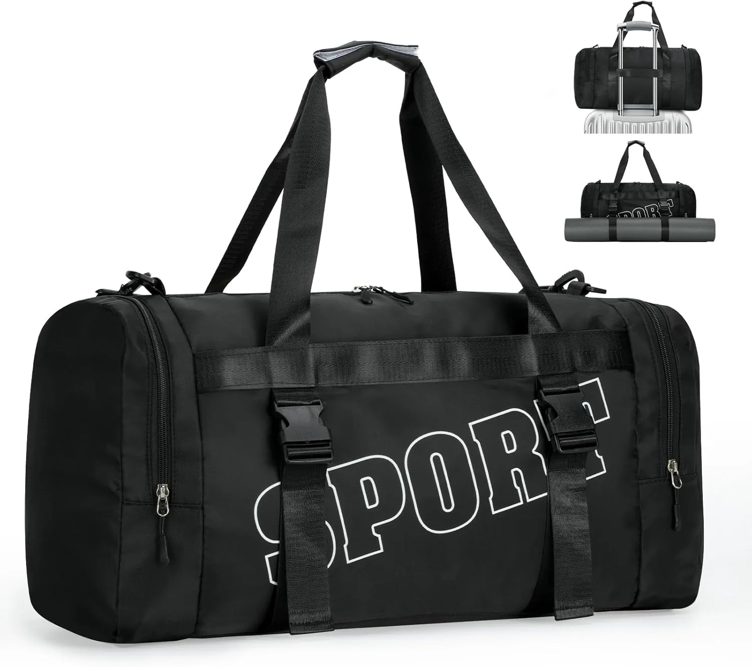 22″ Multipurpose Gym Travel Bag with Shoe & Wet Compartments for Men & Women, Carry On Bags for Airplanes, 35L Duffle Bag for Fitness Yoga Sports & 3-5 Days Weekender Overnight (Black)