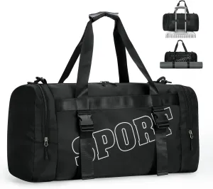 22″ Multipurpose Gym Travel Bag with Shoe & Wet Compartments for Men & Women, Carry On Bags for Airplanes, 35L Duffle Bag for Fitness Yoga Sports & 3-5 Days Weekender Overnight (Black)
