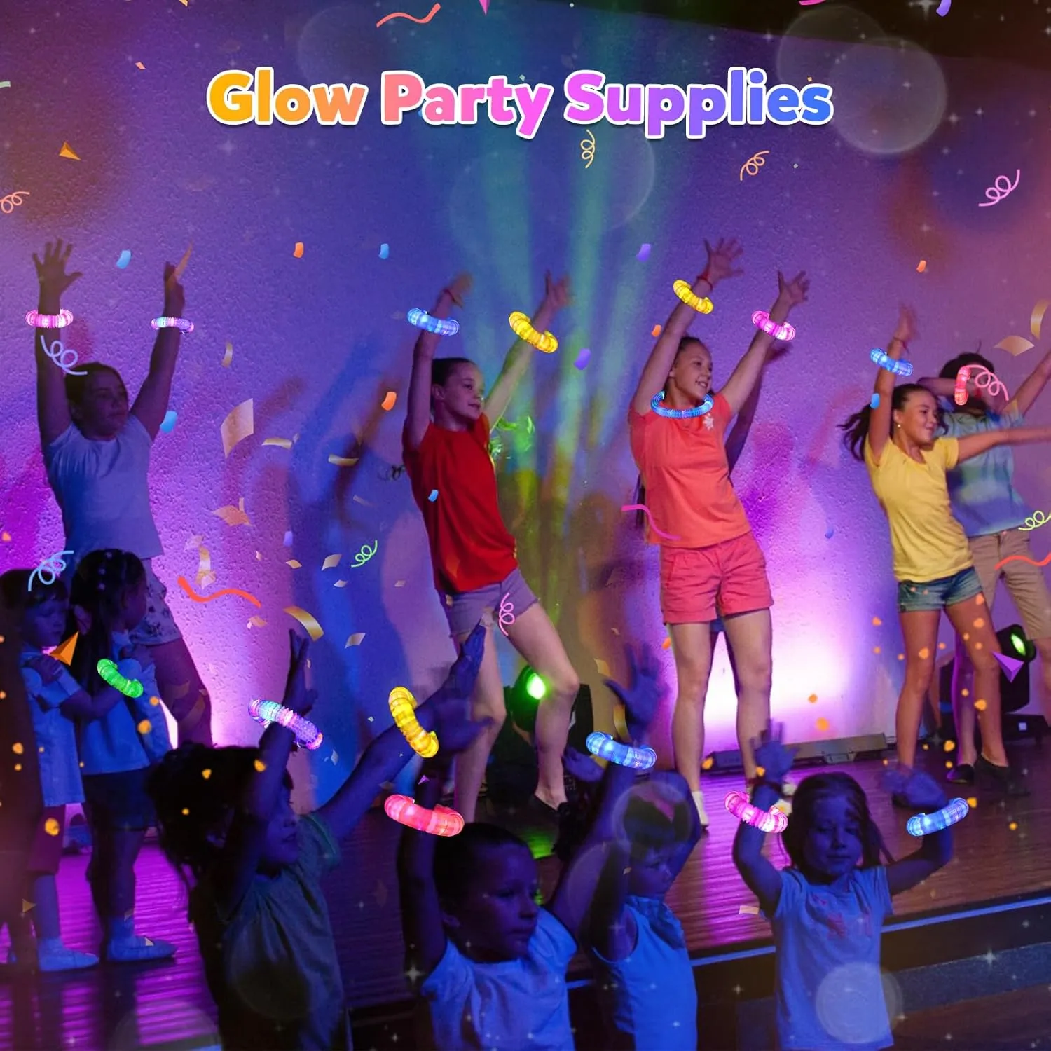 24 Pack Glow Sticks 4th of July Party Favors for Kids 4-8-12, Goodie Bags Stuffers Light up Pop Tubes, Bulk Glow Necklace Bracelet Birthday Glow in the Dark Party Supplies Party Decoration for Camp