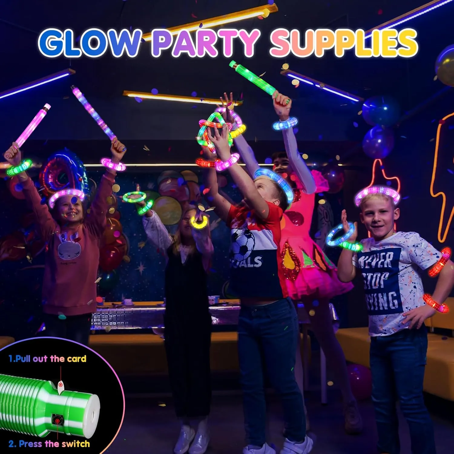 24 Pack Glow Sticks 4th of July Party Favors for Kids 4-8-12, Goodie Bags Stuffers Light up Pop Tubes, Bulk Glow Necklace Bracelet Birthday Glow in the Dark Party Supplies Party Decoration for Camp