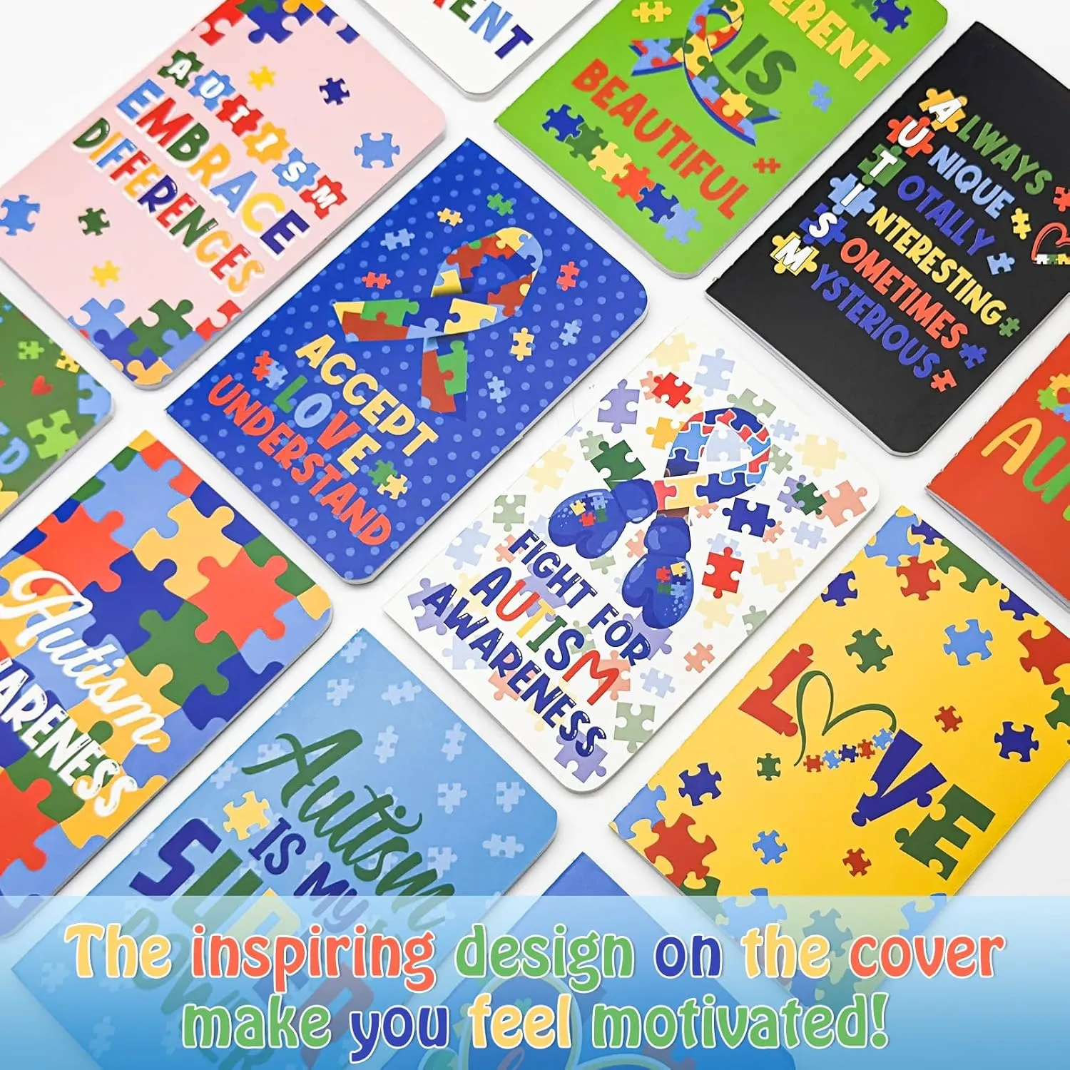 24 Pcs Autism Awareness Notepads Bulk, Mini Puzzle Pieces Notebooks Autism Motivational Inspirational Pocket Journal Accept Love Understand Memo Pads Gifts for Women Men Kids School Prizes Supplies
