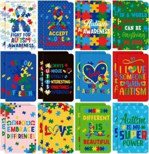 24 Pcs Autism Awareness Notepads Bulk, Mini Puzzle Pieces Notebooks Autism Motivational Inspirational Pocket Journal Accept Love Understand Memo Pads Gifts for Women Men Kids School Prizes Supplies