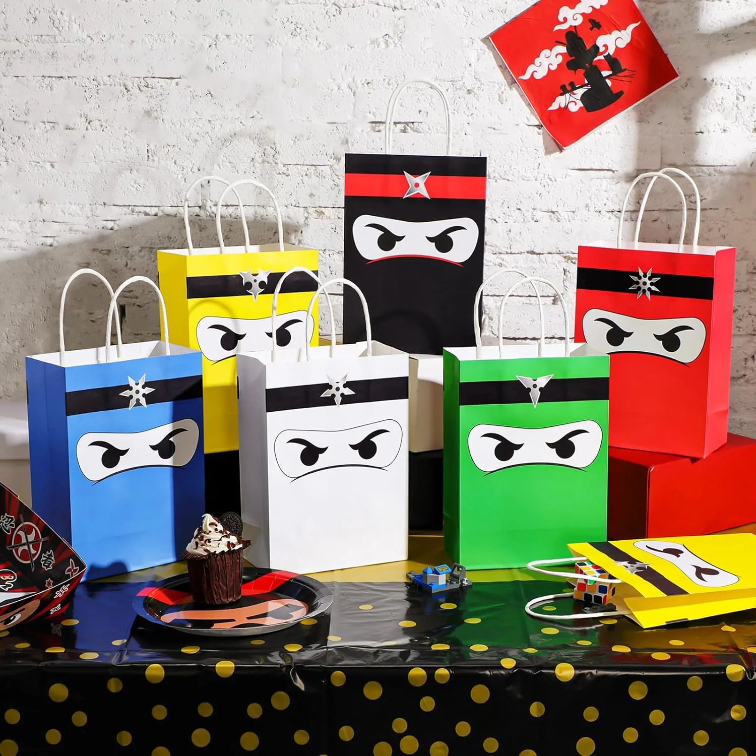 24 Pcs Ninja Gift Bags with Handles Ninja Birthday Party Decorations Party Favor Gift Supplies Candy Treat Goody Bags for Kids