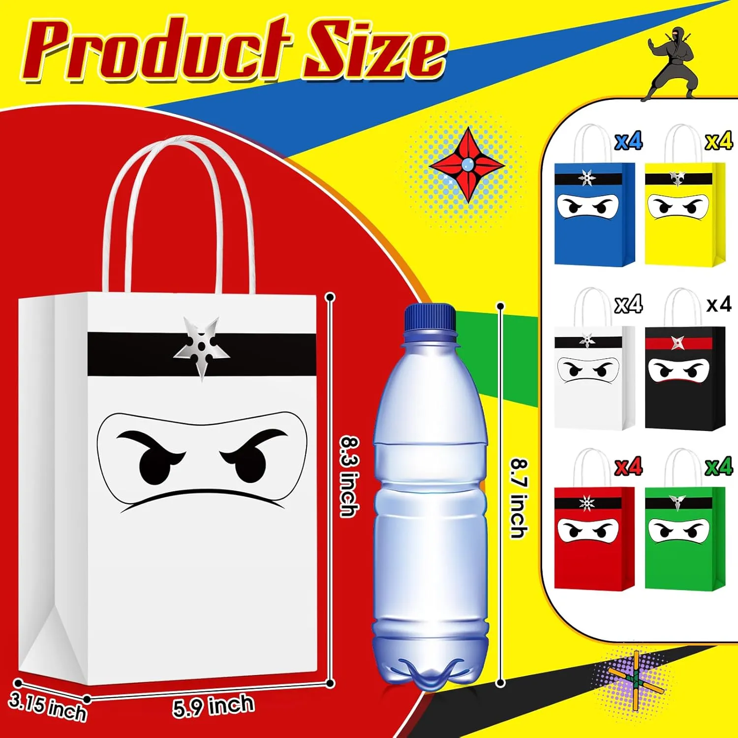 24 Pcs Ninja Gift Bags with Handles Ninja Birthday Party Decorations Party Favor Gift Supplies Candy Treat Goody Bags for Kids