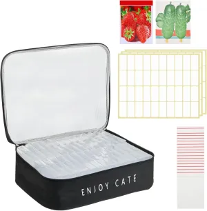 24 Slot Seed Storage Organizer Box with Insulated Bag with Dual Zipper Bag, Garden Seed Organize Sealed Bags and Label Stickers Saving Container Keeper Set for Garden Vegetable Flower Plants