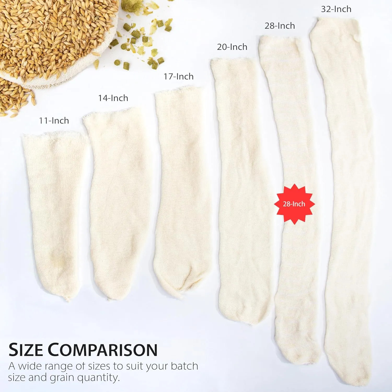 28" (100 Pack) Hops, Grain & Spice Beer Brewing Bags Cotton Mesh Steeping Bags for Beer Wine, Cider, Tea, Soups & Nut Milk, Hops & Grain Socks for Dry Hopping for Micro Brewing or Homebrewing
