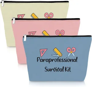 3 Pack Paraprofessional Appreciation Gift Makeup Bag Para Paraeducator Gifts Teaching Assistant Presents 3PCS Cosmetic Bag Teachers' Day Birthday Presents for Para Teachers Travel Cosmetic Pouch