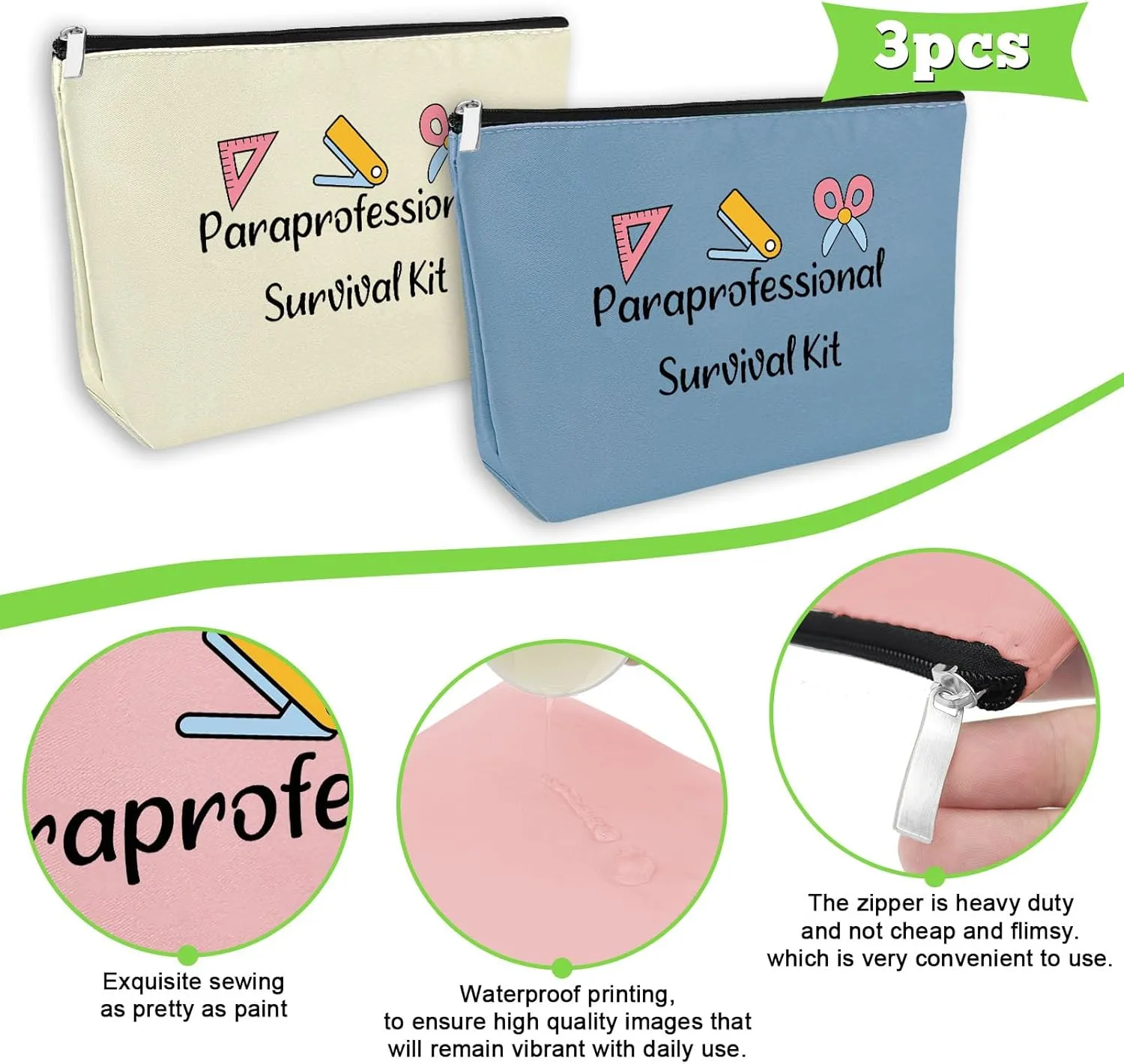 3 Pack Paraprofessional Appreciation Gift Makeup Bag Para Paraeducator Gifts Teaching Assistant Presents 3PCS Cosmetic Bag Teachers' Day Birthday Presents for Para Teachers Travel Cosmetic Pouch