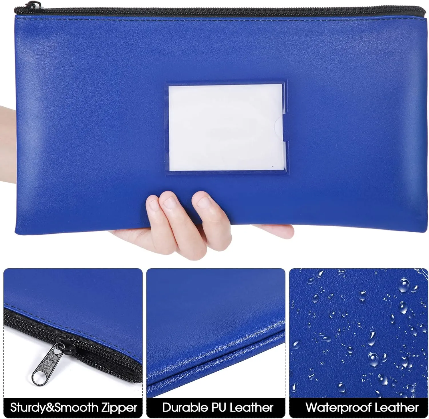 30 Pieces Money Bank Bag with Zipper Pouch for Cash 11 x 6 Inch Security Bank Deposit Bag with Clear Window Leatherette Money Cash Coin Wallet(Royal Blue)