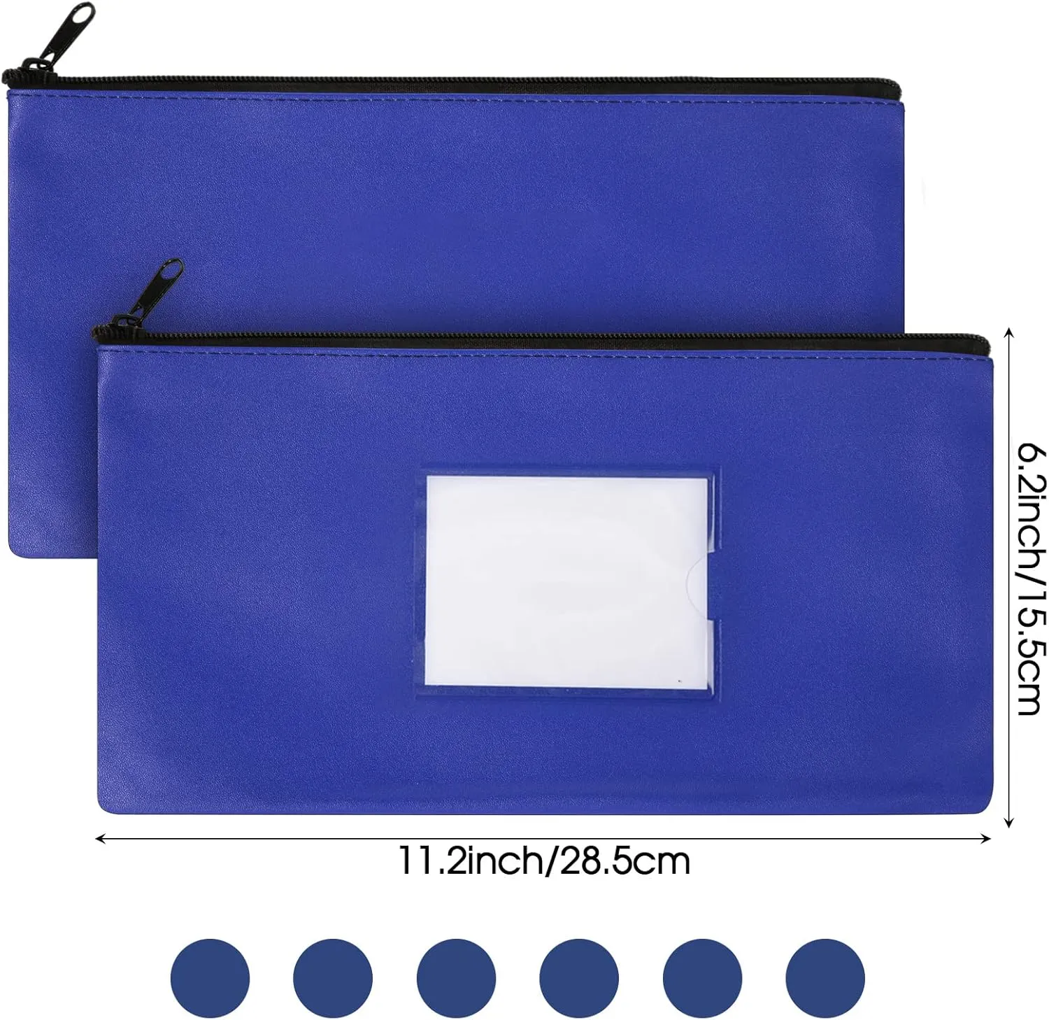 30 Pieces Money Bank Bag with Zipper Pouch for Cash 11 x 6 Inch Security Bank Deposit Bag with Clear Window Leatherette Money Cash Coin Wallet(Royal Blue)