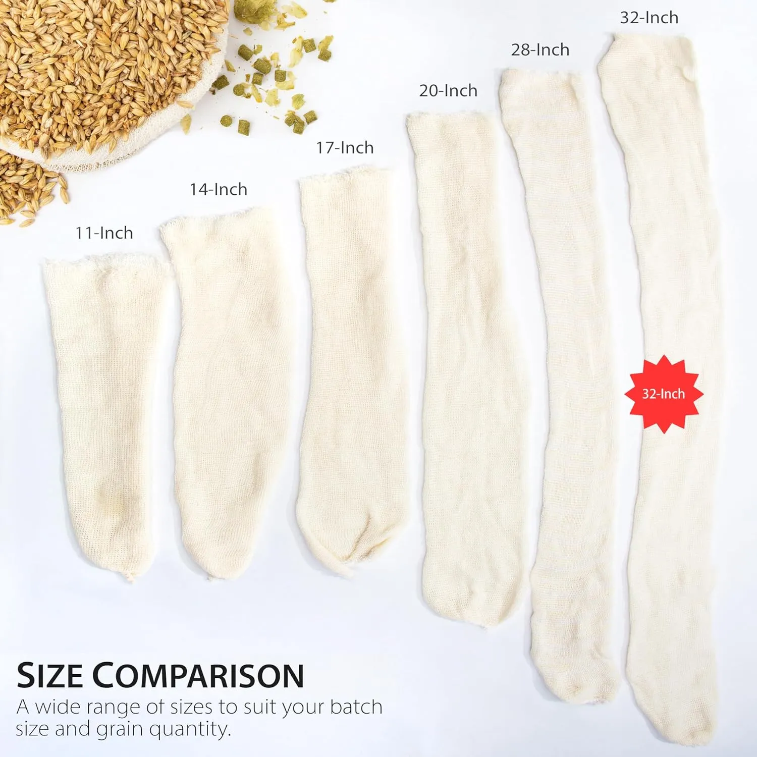 32" (10 Pack) Hops, Grain & Spice Beer Brewing Bags Cotton Mesh Steeping Bags for Beer Wine, Cider, Tea, Soups & Nut Milk, Hops & Grain Socks for Dry Hopping for Micro Brewing or Homebrewing