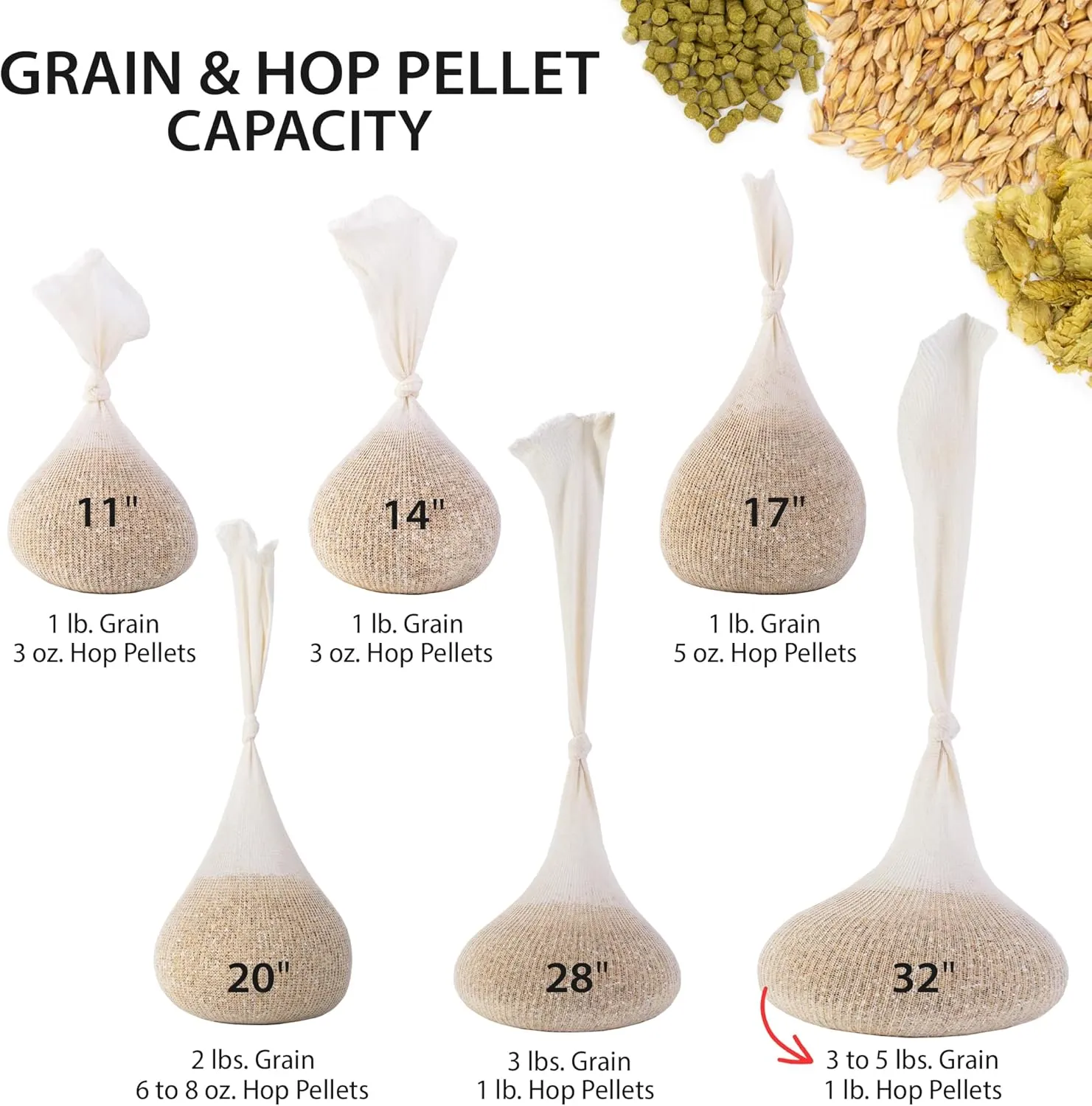 32" (10 Pack) Hops, Grain & Spice Beer Brewing Bags Cotton Mesh Steeping Bags for Beer Wine, Cider, Tea, Soups & Nut Milk, Hops & Grain Socks for Dry Hopping for Micro Brewing or Homebrewing