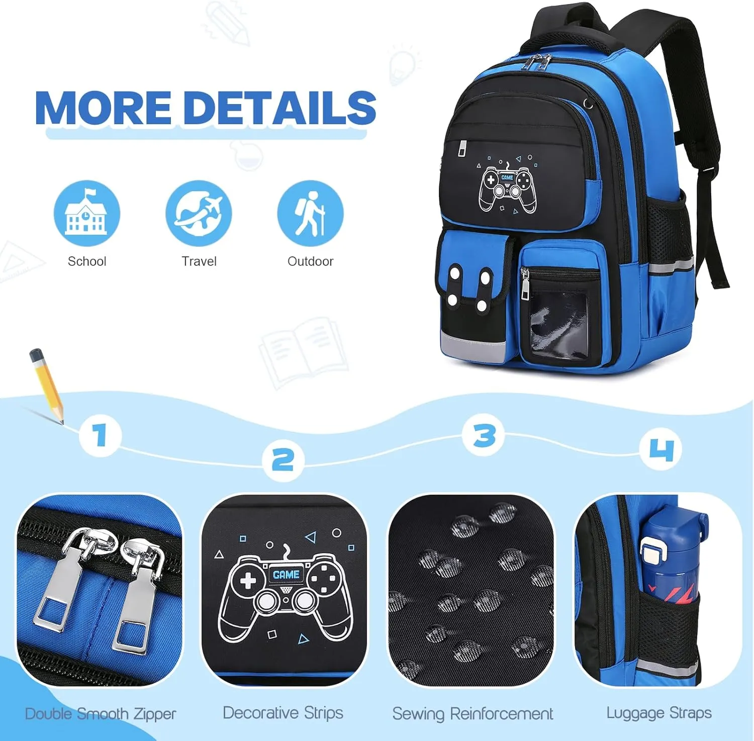 3PCS Boys Backpack, Kids Backpack for Boys with Lunch Box Pencil Case, Cool Gamer Schoolbag Book Bags for Kindergarten Elementary Middle School