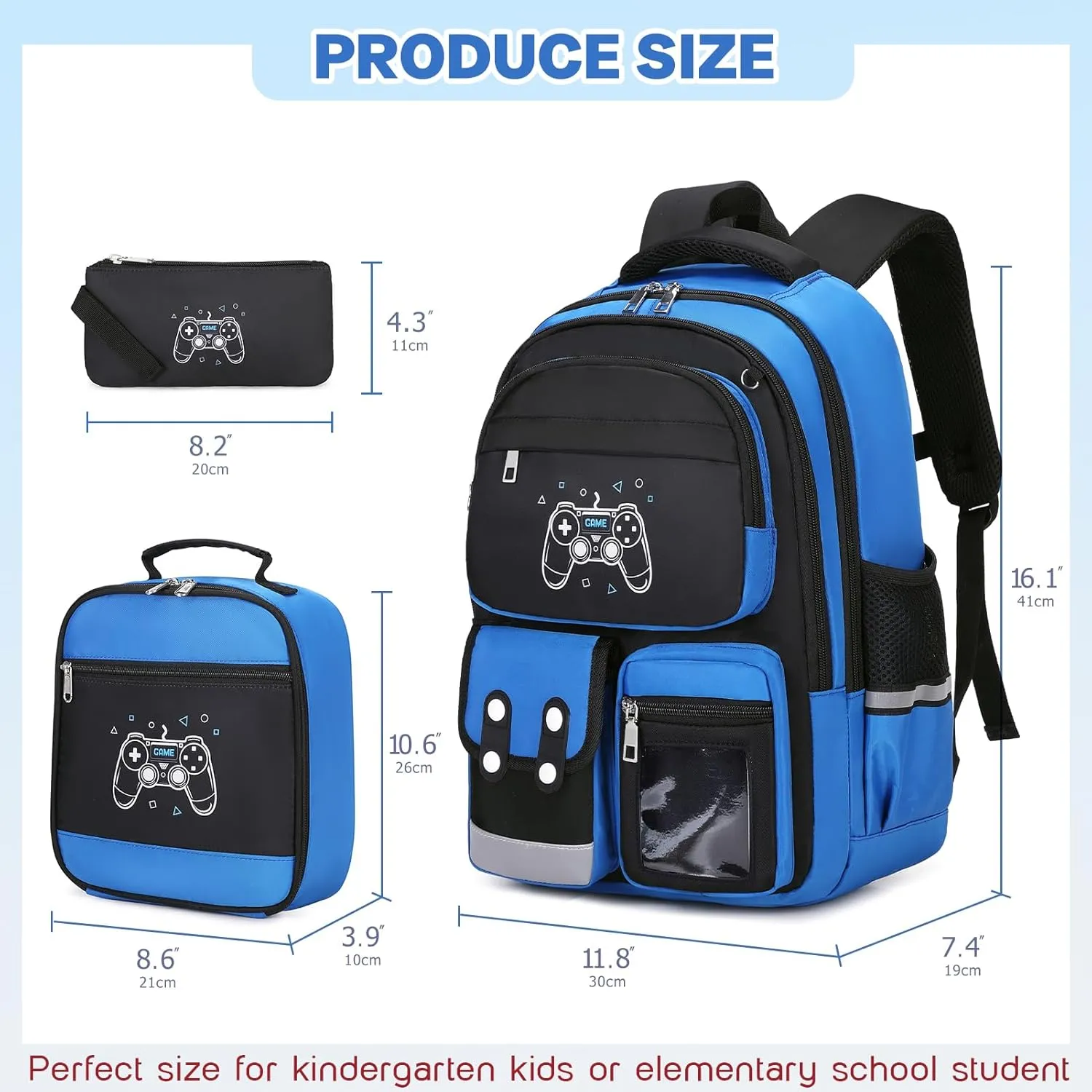3PCS Boys Backpack, Kids Backpack for Boys with Lunch Box Pencil Case, Cool Gamer Schoolbag Book Bags for Kindergarten Elementary Middle School